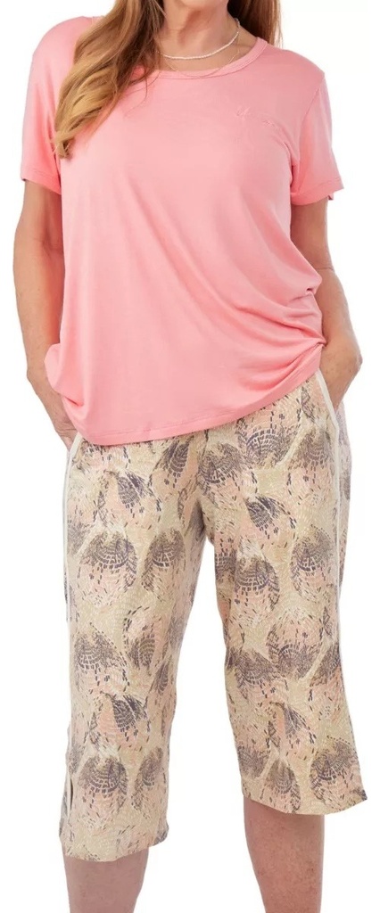 Pijama Mujer Verano Manga Corta Y Pantalón Capri Pink 11692